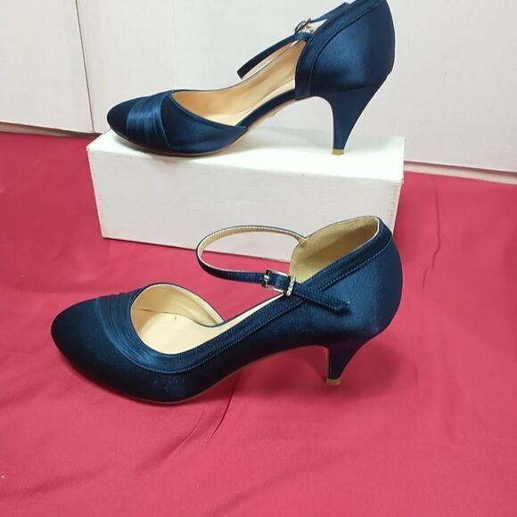 ERIJUNOR Women SZ 9 Blue Low Heel Closed-Toe Ankle Strap Bridal Wedding . - Picture 4 of 12